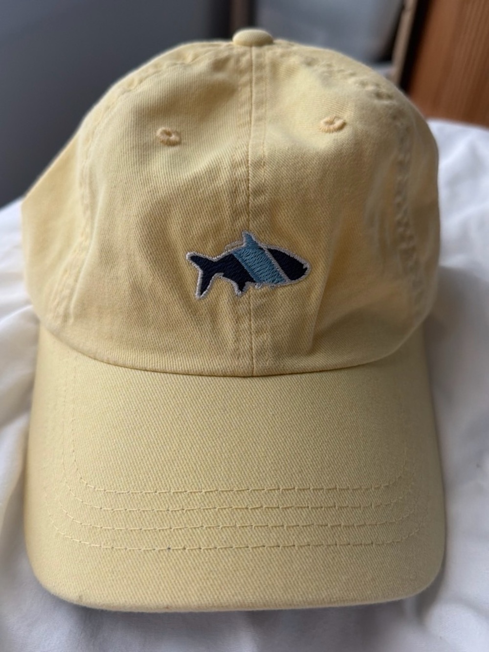 Fish Hippie Pale Yellow Baseball Cap with Blue Fish Patch